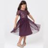 Maya Deluxe Robe Midi pour Fille avec Paillettes pour Mariage, Anniversaire, Demoiselle d&rsquo;honneur(Baie)