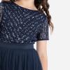 Maya Deluxe Robe Midi pour Fille avec Paillettes pour Mariage, Anniversaire, Demoiselle d&rsquo;honneur(Bleu Marine)