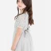 Maya Deluxe Robe Midi pour Fille avec Paillettes pour Mariage, Anniversaire, Demoiselle d&rsquo;honneur(Gris Clair)
