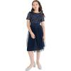 Maya Deluxe Robe Midi pour Fille avec Paillettes pour Mariage, Anniversaire, Demoiselle d&rsquo;honneur(Bleu Marine)