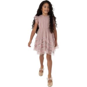Maya Deluxe Girl&rsquo;s Dress Sequin Sparkling Party Flower Short Sleeve Midi Wedding Guest Tutu Frilly Kids Childrens Prom(Frosted Pink)