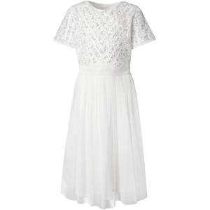 Maya Deluxe Robe Midi pour Fille avec Paillettes pour Mariage, Anniversaire, Demoiselle d&rsquo;honneur(Ivoire)