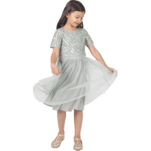 Maya Deluxe Robe Midi pour Fille avec Paillettes pour Mariage, Anniversaire, Demoiselle d&rsquo;honneur(Lys Vert.)