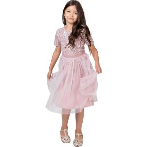 Maya Deluxe Robe Midi pour Fille avec Paillettes pour Mariage, Anniversaire, Demoiselle d&rsquo;honneur(Rose Givré.)