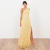 Womens Ladies Maxi One Cold Shoulder Dress with Slit Split Sleeveless Prom Wedding Guest Bridesmaid Ball Evening Gown(Butter Yellow)