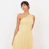 Womens Ladies Maxi One Cold Shoulder Dress with Slit Split Sleeveless Prom Wedding Guest Bridesmaid Ball Evening Gown(Butter Yellow)
